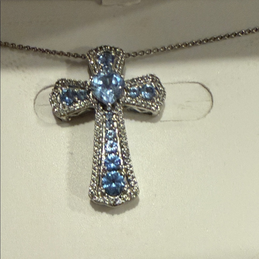 Sterling Silver and Blue Cross Pendant Necklace NWT